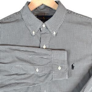 Ralph Lauren Men’s XL Custom Fit Black & White Gingham Shirt Button-Down Collar